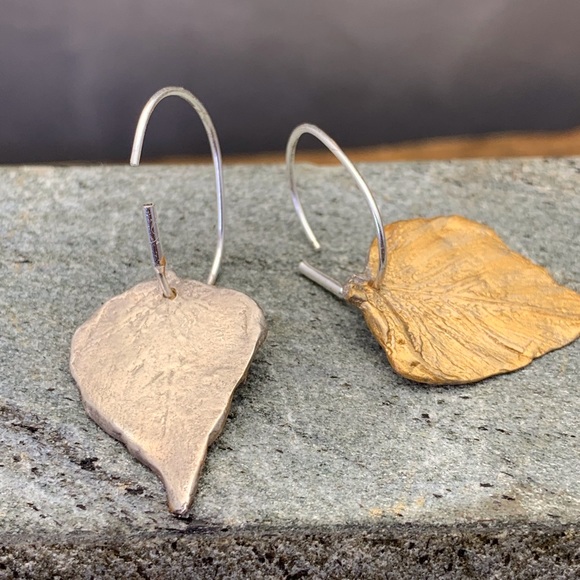 Matana organic leaf earrings and silver hoops - Picture 5 of 7